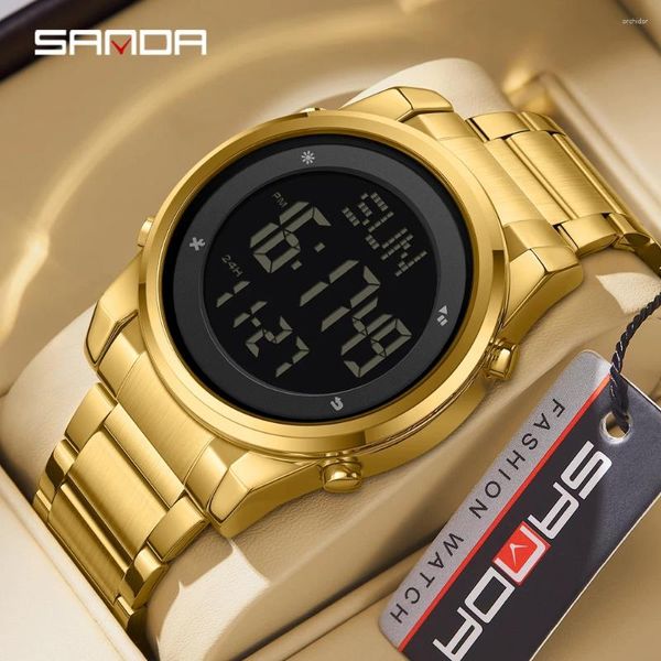 Relógios de pulso Sanda 6160 Sport Outdoor Watch 5Atm Waterperme Digital LED relógios Data da semana Relógio de despertador para homens Hombre Relloj