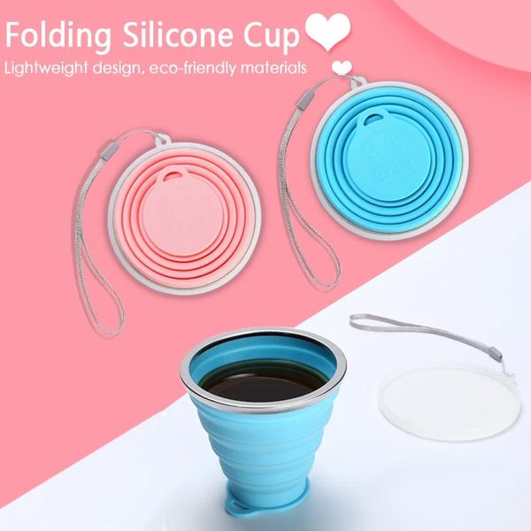 180 мл/250 мл портативная силиконовая силиконовая складная чашка с крышкой телескопической складной чашки для питья.