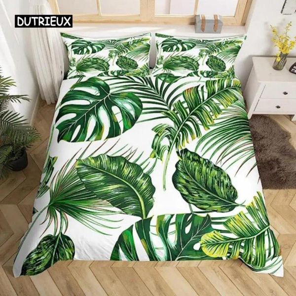 Bettwäsche -Sets Palmblätter Duvet Cover Banane Hawaiian Tropical Set Grüne Zweige Quilt Frauen