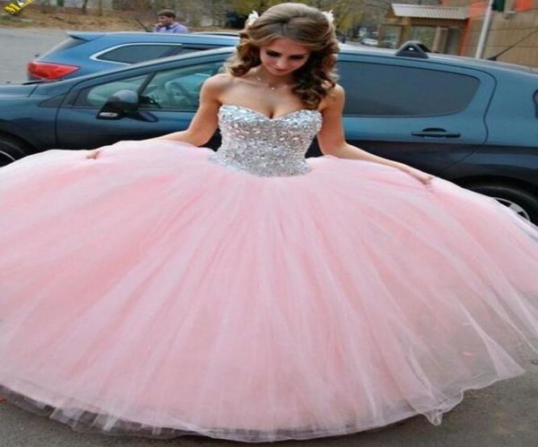 Kleid für 15 Jahre Vestido de Debutante 2019 Schatz Pink Tüll Ballkleid Prinzessin Quinceanera Kleider mit Crystals4392711