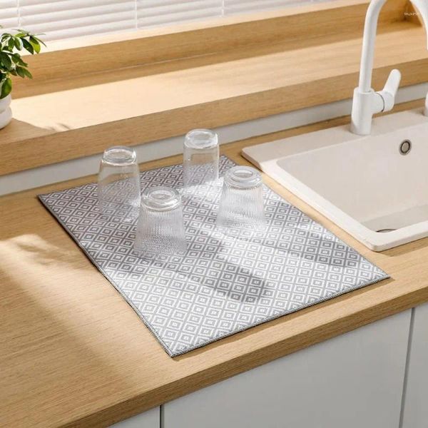 Tapetes de mesa simples espessos de microfibra secagem secar respirável absorvente drening almofada de isolamento de cozinha placemat