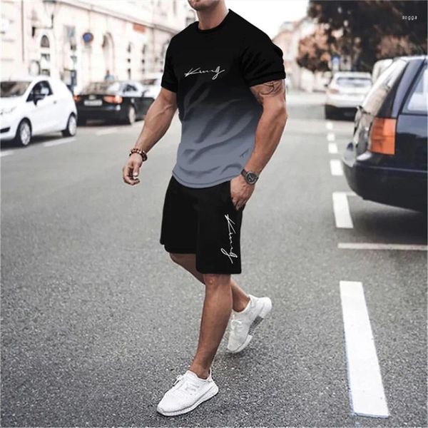 Testes masculinos A mais recente camiseta em gradiente 3D e shorts definir