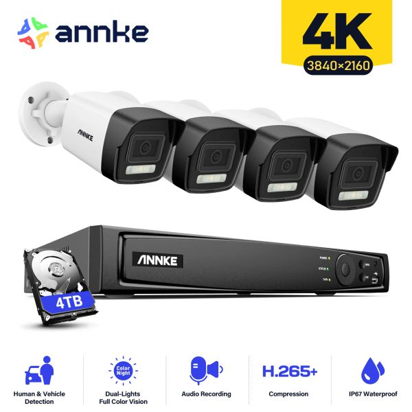 System Annke H800 4K Ultra HD POE -Netzwerk -Video -Sicherheitssystem 8CH 8MP H.265 Überwachung NVR 4x4K HD IP67 POE CCTV POE IP -Kameras Kit