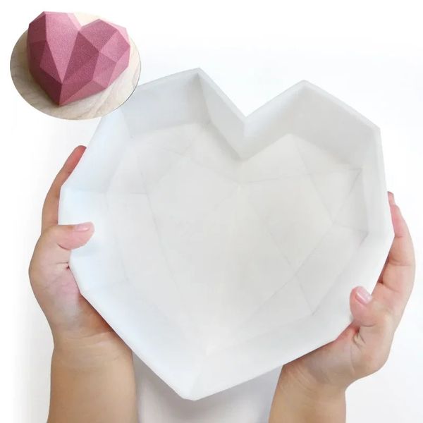 Torta di silicone a forma di cuore Panna da forno in silicone per pasticceria 3D Diamond Torta a cuore Mousse Cioccolato Silicone Pastry stampi