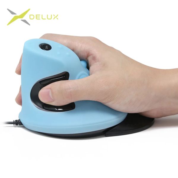 Scharniere Delux M618RP Wired/Wireless vertikaler Maus 6 -Tasten Ergonomische optische rechte Handmäuse mit Gummischutzschale für PC