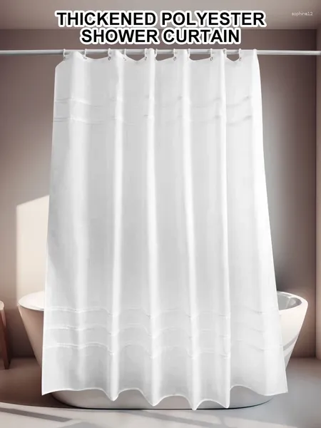 Duschvorhänge weiße Falten dekorative Streifenmuster wasserdichte Mehltau Vorhang Badezimmer Dekorgürtel C-förmiger Haken
