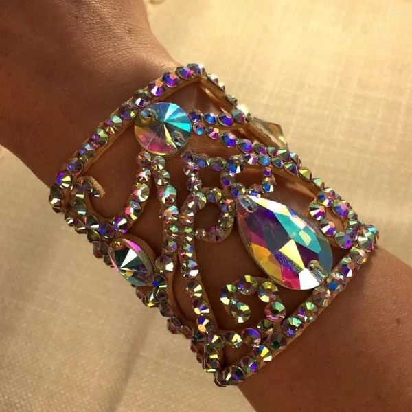 Link Bracelets Stonefans colorido Crystal Belly Dance Brangelelet Acessórios para a mão Desempenho Show Rhinestone geométrico