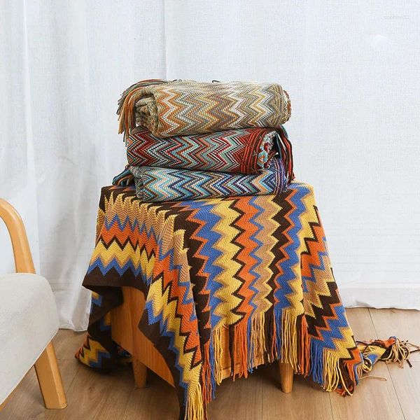 Decken Bohemian Handstrick Quastel bequemer Wurf Deckenstuhlbett Sofa Matten Weiche Reise Teppich für Wohnzimmer karierte Wandteppiche