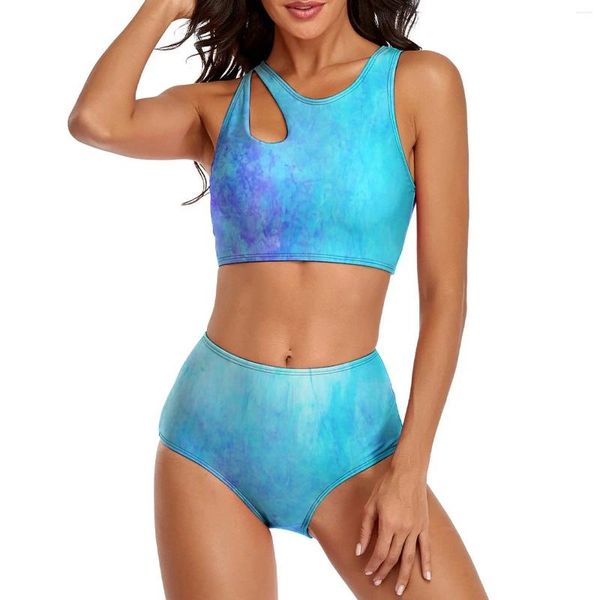 Costumi da bagno femminile sexy blu splash bikini costiera costume da nuoto dolce bikini a vita alta set di costumi da bagno bilancini biquini