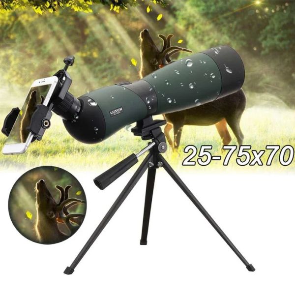 Monopods 2575x70 Zoom HD Telescópio Spotting Monocular à prova d'água com adaptador de telefone universal Mount Tripé Hunting Optics Scope