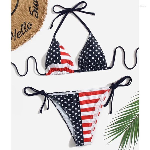 Swimwear da donna 2024 Bikini Due pezzi US Flag Sexy Set Beach Vacation Camping Brasile Abito per il Giorno dell'Indipendenza