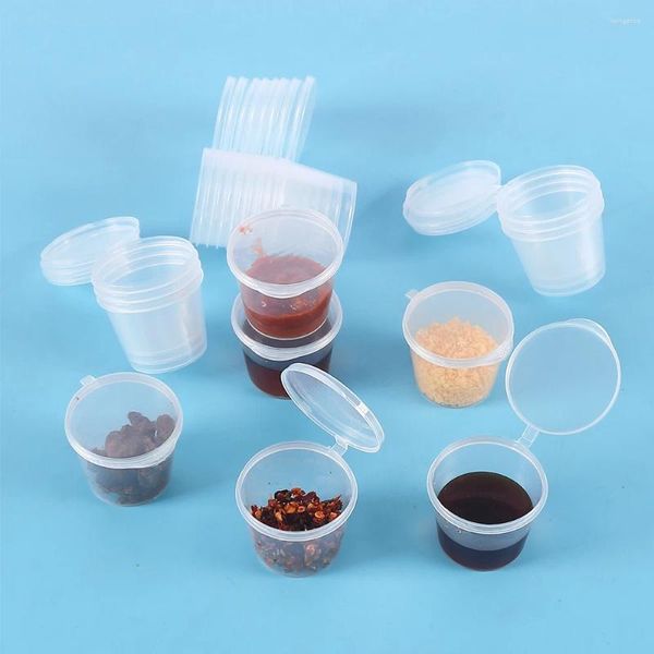 Garrafas de armazenamento 20pcs molho descartável xícaras de 25 ml de copos com tampas de suflê amostragem de recipiente transparente