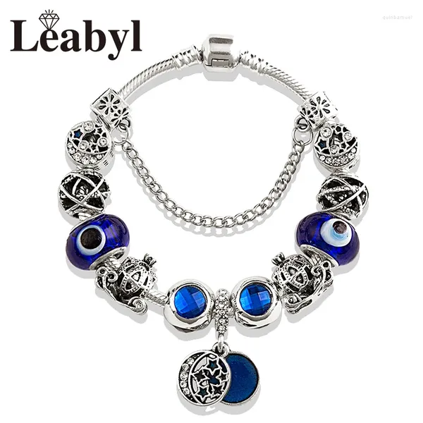 Charm Bracelets Klassiker Royal Blue Crystal Star Moon Perlen Armband Dunkle Emaille Murano Anhänger Panzermischungsstil Schmuck Stil