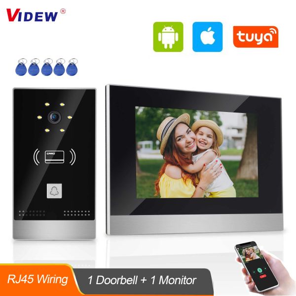 Campainhas de video camera Door de portas do sistema de intercomunicação de porta com 7 polegadas HD Monitor Tuya Smart Night Vision Porta Entrada do sistema RFID for Villa