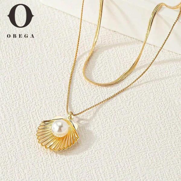 Catene obega shell collana perla per donne color oro alla moda minimalista temperamento a pendente gioielli femminili