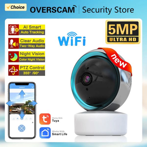 Câmeras 5MP Tuya wifi Monitor de bebê rastreamento automático Video Videoveillance Mini Câmeras de Audio Bidelina Cloud Smart Life Proteção de segurança doméstica