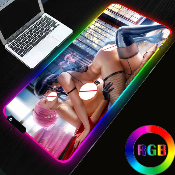 Pads non censurati sexy hinata sexy mouse pad sakura grande culo grande tette accessori da gioco rgb gamer moquette in gomma con tappetino da banco retroilluminato