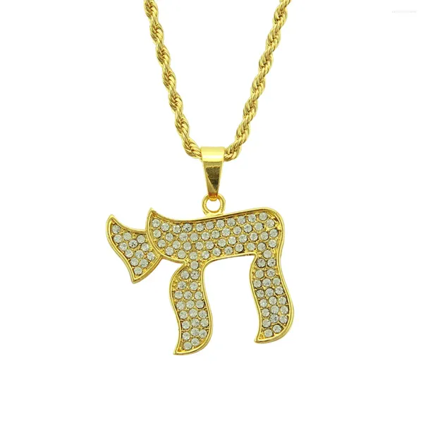 Anhänger Halsketten Strass jüdische Chai Halskette Symbol Personalisiert Hip Hop Golden Kette Schmuckzubehör Geschenk für