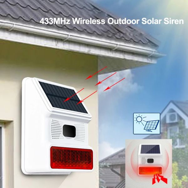 Siren ACJ Yeni Kablosuz 433MHz Güneş Ses Işık Flash Alarm Açık Alarm Alarm Korna Ev Hırsızlığı WiFi GSM Ev Güvenlik Alarm Sistemi