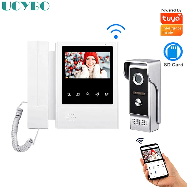 Intercom Video Intercom Wi -Fi Wireless Tuya Smart Door Phone для домашней квартиры видео дверной звонок с камерой HD Водонепроницаемая SD -карта