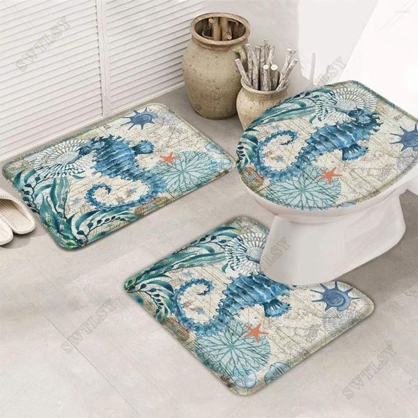 Tappetini da bagno 3 pezzi tappeti da bagno impostano sogno non assorbenti slittamento sottomarino world seahorse creature tappeto contorni durevoli