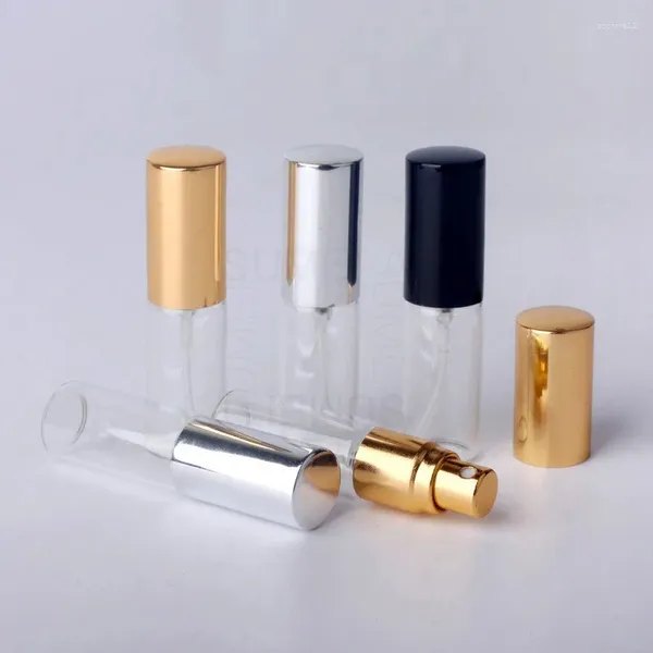 Garrafas de armazenamento 50pcs 5 ml transparente bico de alumínio fino e névoa de spray frasco de spray portátil mini perfume atomizador de ouro prata de ouro