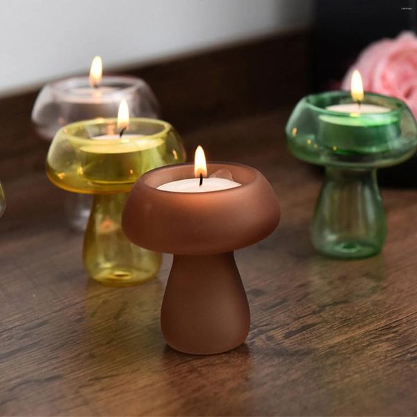 Kerzenhalter Pilzform Halter transparent kreative Glas Kerzenlestick Mini Hydroponische Blume Vase Desktop Orament Home Room Dekor