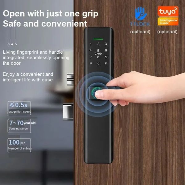 Lock Tuya WiFi Holz Tür Fingerabdruck Lock Ttlock Smart Door Lock Fingerabdruck Passwort IC -Karten -App NFC Remote entsperren elektronische Schloss