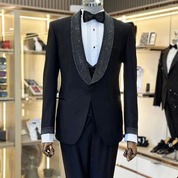 Мужские костюмы черные блестки мужские мужские 3 куски набор свадебных смокингов.