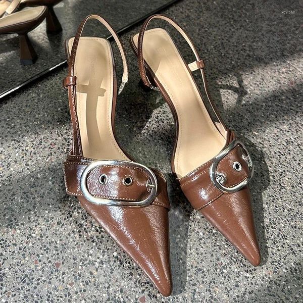 Scarpe eleganti puntati di punta di mule donne donne a basso tacco di metallo designer sandali femminile estate 2024 slingback sexy mueller tacchi