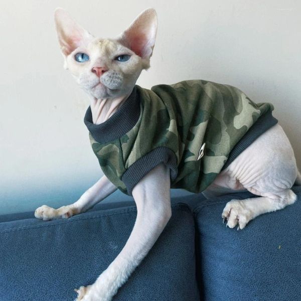 Katzenkostüme Kleidung für Katzen Baumwollweste Kurzärmel Sphynx T-Shirt Devon Rex Green Camouflage Kätzchen im Sommer Frühling