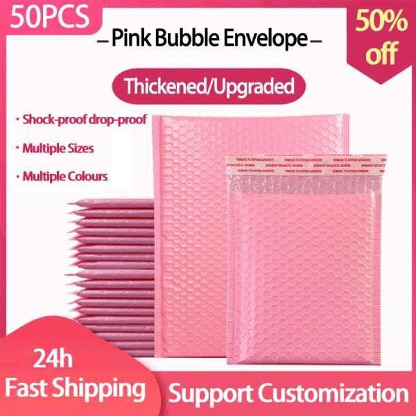 Mailers 25/50pc Pink Bubble Invelope Bags Auto Sigillo Mailer Bustine di spedizione imbottite con sacca per spedizione per spedizioni di spedizione BASSE