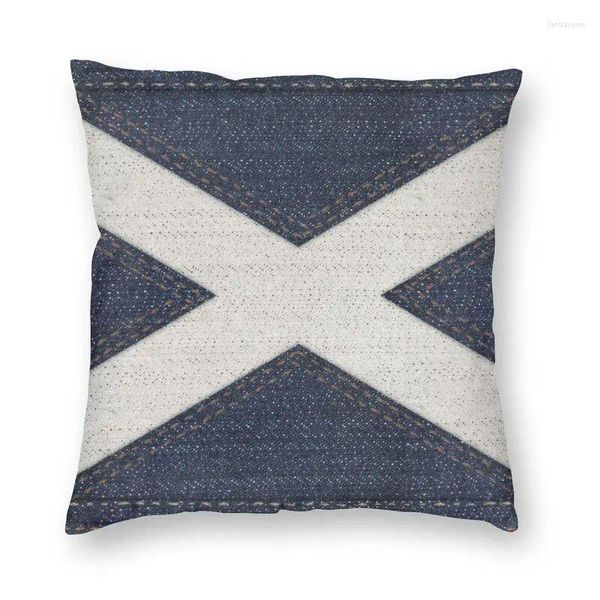 Pillow Bandeira vibrante da Escócia em jeans de textura de jeans decoração de casa 3D Jeans escoceses de duas impressões laterais para sala de estar