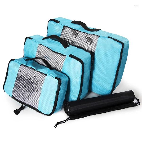 Bolsas de armazenamento 4pcs Conjunto de viagens Organizador de bagagem Cubos de embalagem Bola de casa Bolsa de classificação inteira portátil de grande capacidade