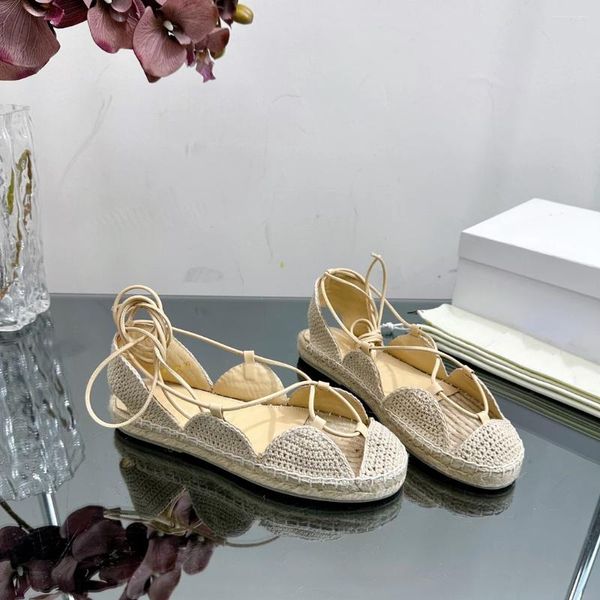 Sandaletler Kadınlar İçin Ayakkabılar Boyut 35-41 Espadrilles Orijinal deri düz platform Gladyatör ayak bileği kayış tasarımcısı ayakkabı zapatillas mujer