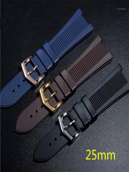 Watch Bands di alta qualità 25mm blu sillicone in gomma in gomma orologio Concave con la bocca connata logo di chiusura a fila per Phili 5712G 7010G Watch13894618