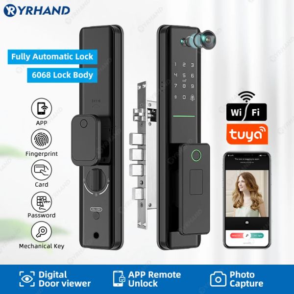 Lock Yrhand do gato do gato AUTOLOCK AUTOLOCK DIGITAL Lock eletrônico biométrico impressão digital tuya wifi Smart Door Lock Remote desbloqueio para casa