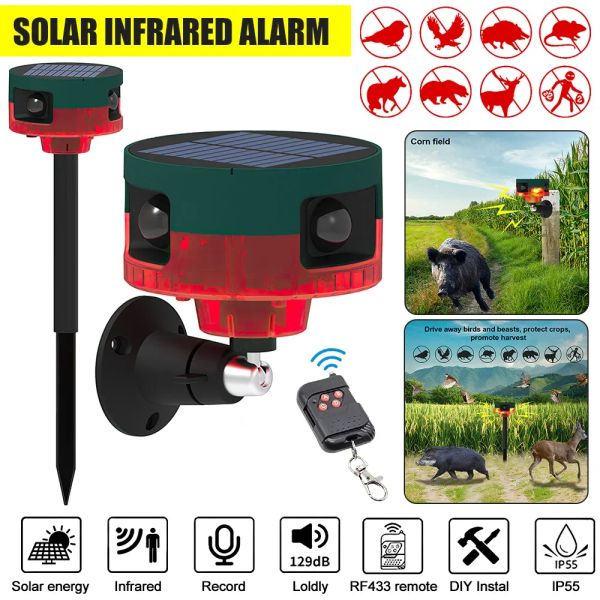 Dedektör güneş kızılötesi hareket sensörü alarmı dedektör su geçirmez açık hayvan kovucu güvenlik alarmı 129db köpek havlama silah sesleri
