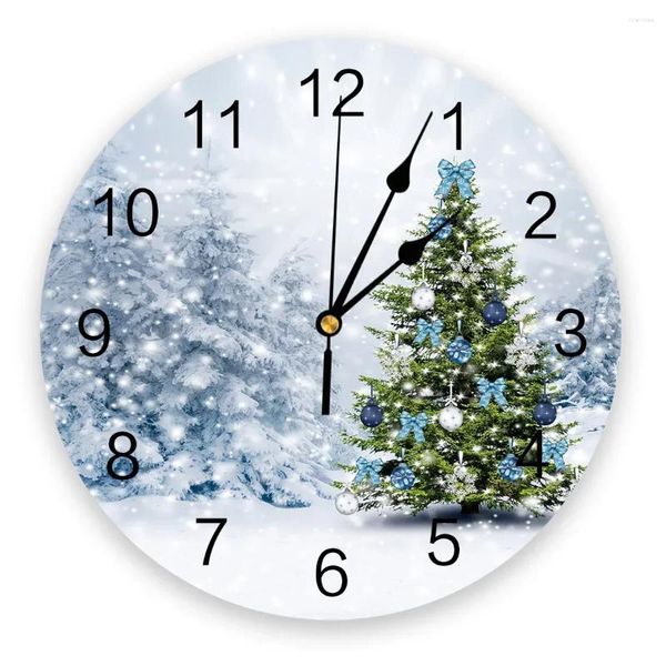 Wanduhren Schneeszene Weihnachtsbaumküche rund Desktop Digitale Uhr Nicht-Ticking Creative Childrens Room Watch