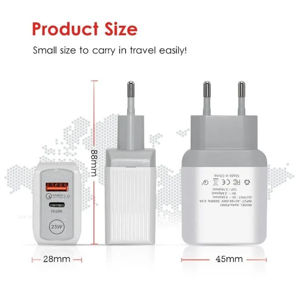 2024 25 Вт PD USB -зарядное устройство для iPhone X 7 8 11 12 13 Pro Max Fast Charger Type C для Samsung A12 A13 A52 A53 A73 Adapterfor Adapterfor Adapterfor