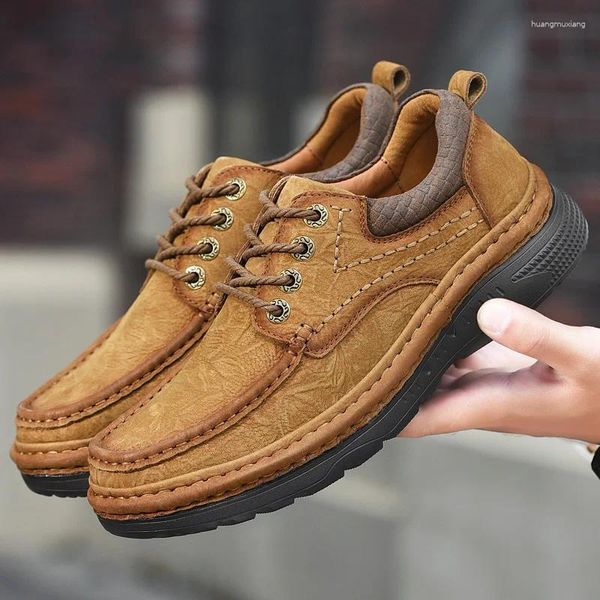 Sapatos casuais em couro genuíno lofers formais para homens escorregar em mocassins estilo vintage homem dirigindo caminhadas ao ar livre