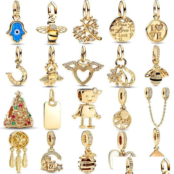 Charms 2023 Nuovi occhi blu api placcati in oro 14K 925 perle sier si adattano braccialetti originali braccialetti da donna regali gioielli droplese per goccia fai da te trovare dhkhf