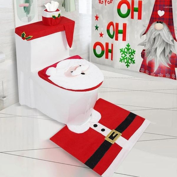 Tuvalet koltuğu kapaklar 4pcs Noel teması banyo dekorasyon seti kapak halı kağıt kutusu Noel damlası