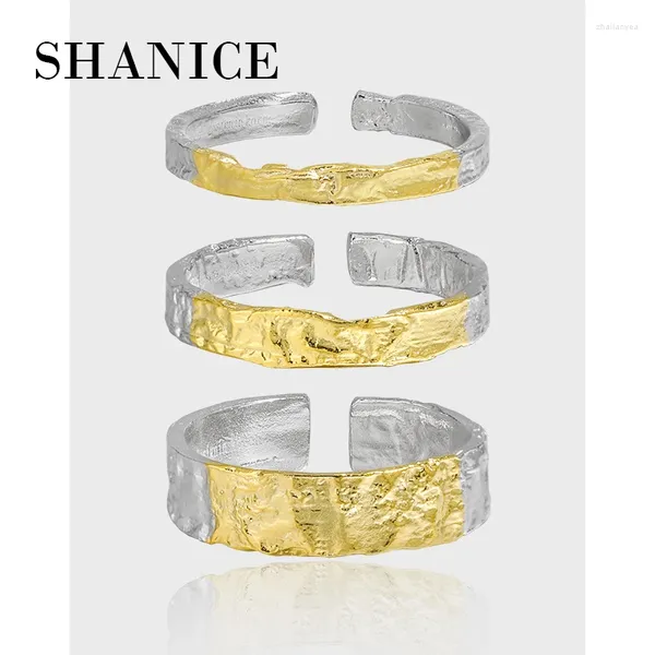 Clusterringe Shanice S925 Sterling Silber Koreanische Ins Stil goldener unregelmäßiger Zinnfolie Textur Offener Ring für Frauen Mode Schmuck Geschenke