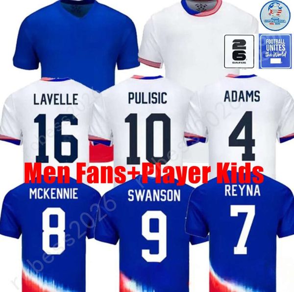 2024 Pulisic USAS Soccer Jerseys Reyna Aaronson Weah Acosta McKennie 24 25 Maillot de Futol Ferreira dest Morgan Us Us футбольная рубашка Rapinoe Dunn Мужчины женщины.