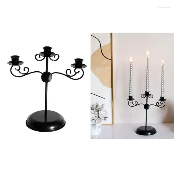 Titulares de vela Nordic Black Candlestick Três Helf Metal Metal Art Art Christmas Mesa Decoração de decoração Drop