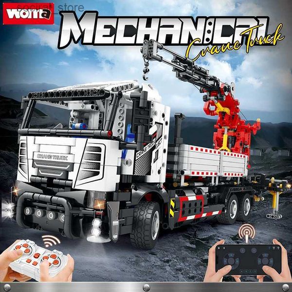 Spinning Top Woma Mechanical Power Engineering Vehicle Instalação Crane Control Remote Building Bloco de alta dificuldade Toy L240402