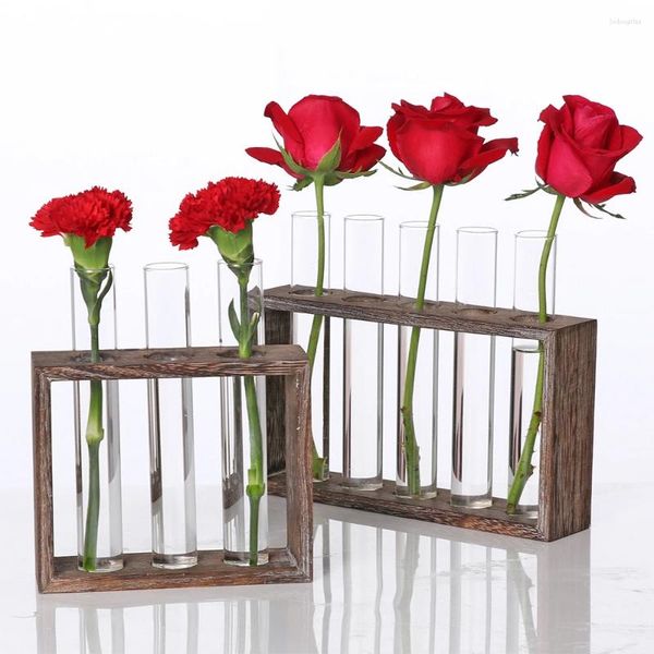 Вазы прозрачный стеклянный ваза деревянные рамы украшения и сеялка