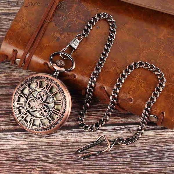 Pocket Uhren 5 Stück/Batch Steam Punk Hohlrad Rad Design Maschinenhandbuch Wicklung Pocket Herren Retro Gentleman Pocket Pendelluhr L240402