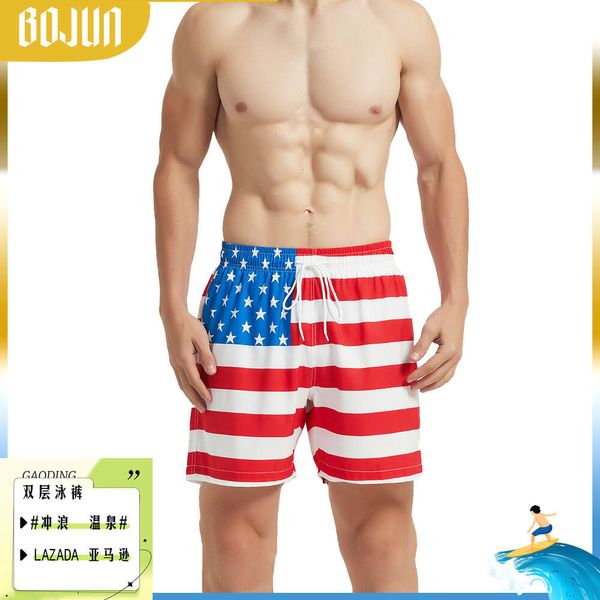 US Indipendence Day Flag a doppio strato anti -imbarazzanza calda primavera corta casual sciolta angolare pantaloni da nuoto alla moda 32 32